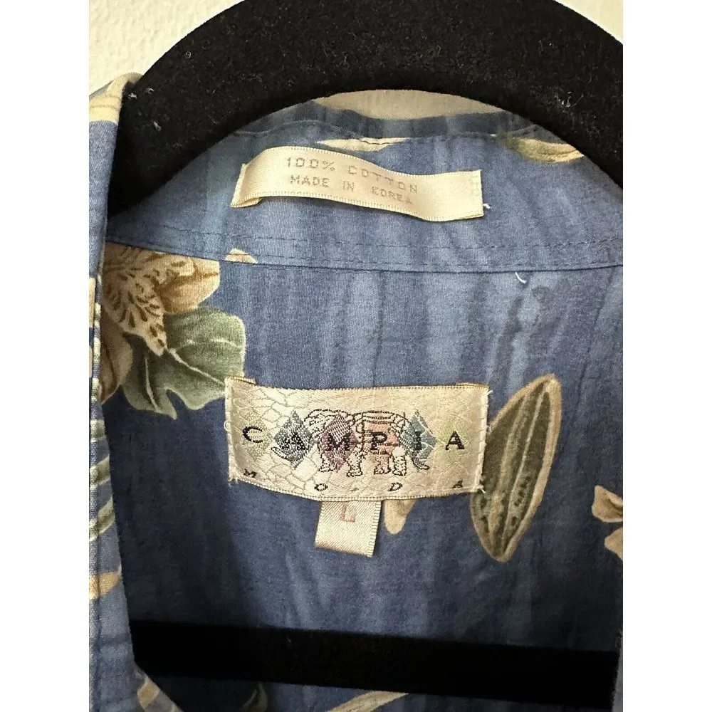 Vintage Campia Mens Short Sleeve Button Down Beach Flowers And Drinks Size L